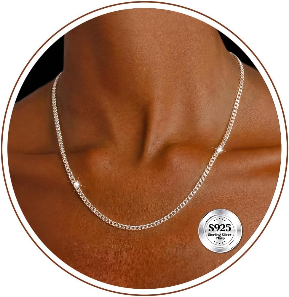Dochais 925 Sterling Silver Chain Necklace for Women Men 1mm/2mm Thin Silver Necklace 16/18/20/22 Inch Necklaces for Women Silver 925 Plated Minimalist Womens Jewellery Gifts Pendant Replacement