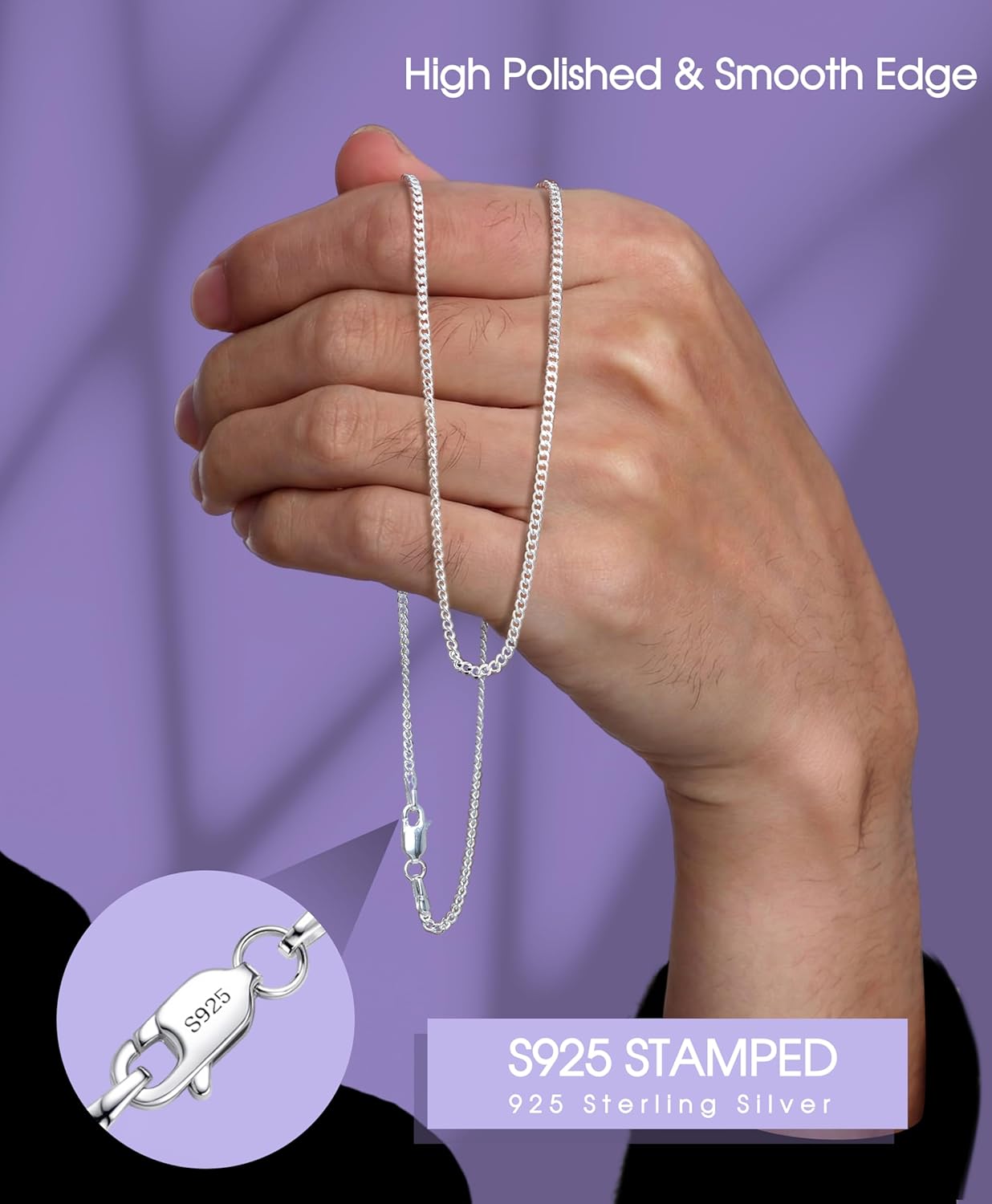 Dochais 925 Sterling Silver Chain Necklace for Women Men 1mm/2mm Thin Silver Necklace 16/18/20/22 Inch Necklaces for Women Silver 925 Plated Minimalist Womens Jewellery Gifts Pendant Replacement - Image 3