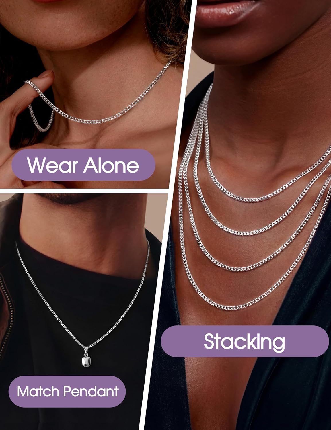 Dochais 925 Sterling Silver Chain Necklace for Women Men 1mm/2mm Thin Silver Necklace 16/18/20/22 Inch Necklaces for Women Silver 925 Plated Minimalist Womens Jewellery Gifts Pendant Replacement - Image 4