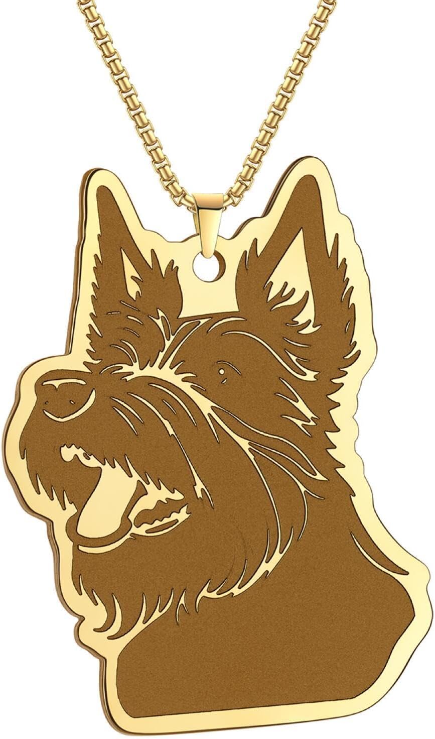 unisex Laser Carved Exquisite Necklace Scottish Terrier Pendant Necklace Birthday Commemorative Gift