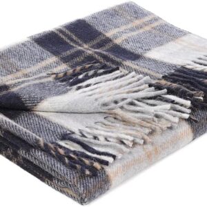 Highland Pure New Scottish Wool Blend Tartan Knee Lap Blanket Small Rug Bed Throw Extra Warm Comfy Soft For Men and Women (Bannockbane Silver)