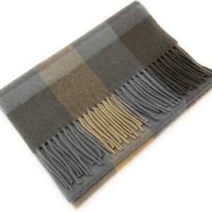 Brown & Beige Check 100% Lambswool Traditional Unisex Mens Womens Luxury Scarf